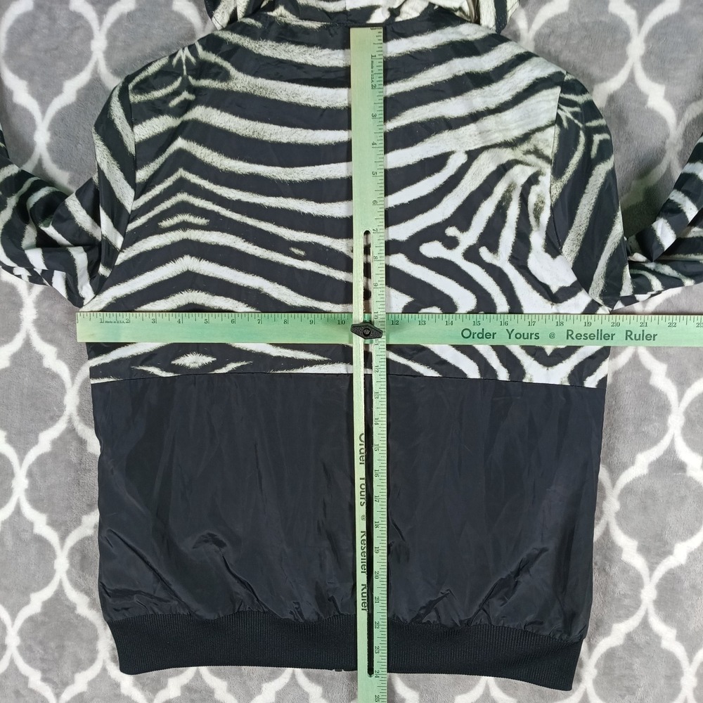 Adidas Originals Jacket Women Medium Black White Zebra Print Hooded Windbreaker - Picture 5 of 13